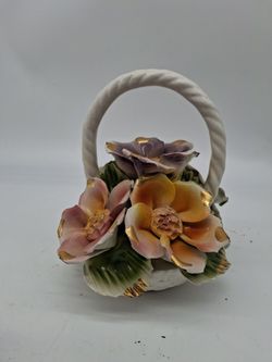 Vintage Capodimonte Italian Porcelain Floral Basket centerpiece