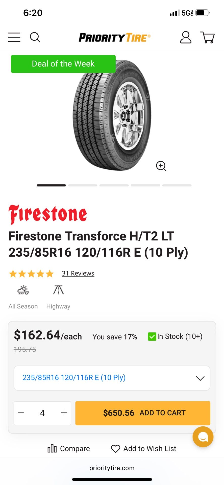 (4)235/85R16 Firestone