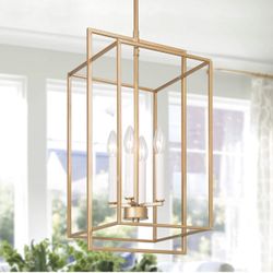 KSANA Antique Gold Chandelier, 4-Light Modern Linear Chandeliers