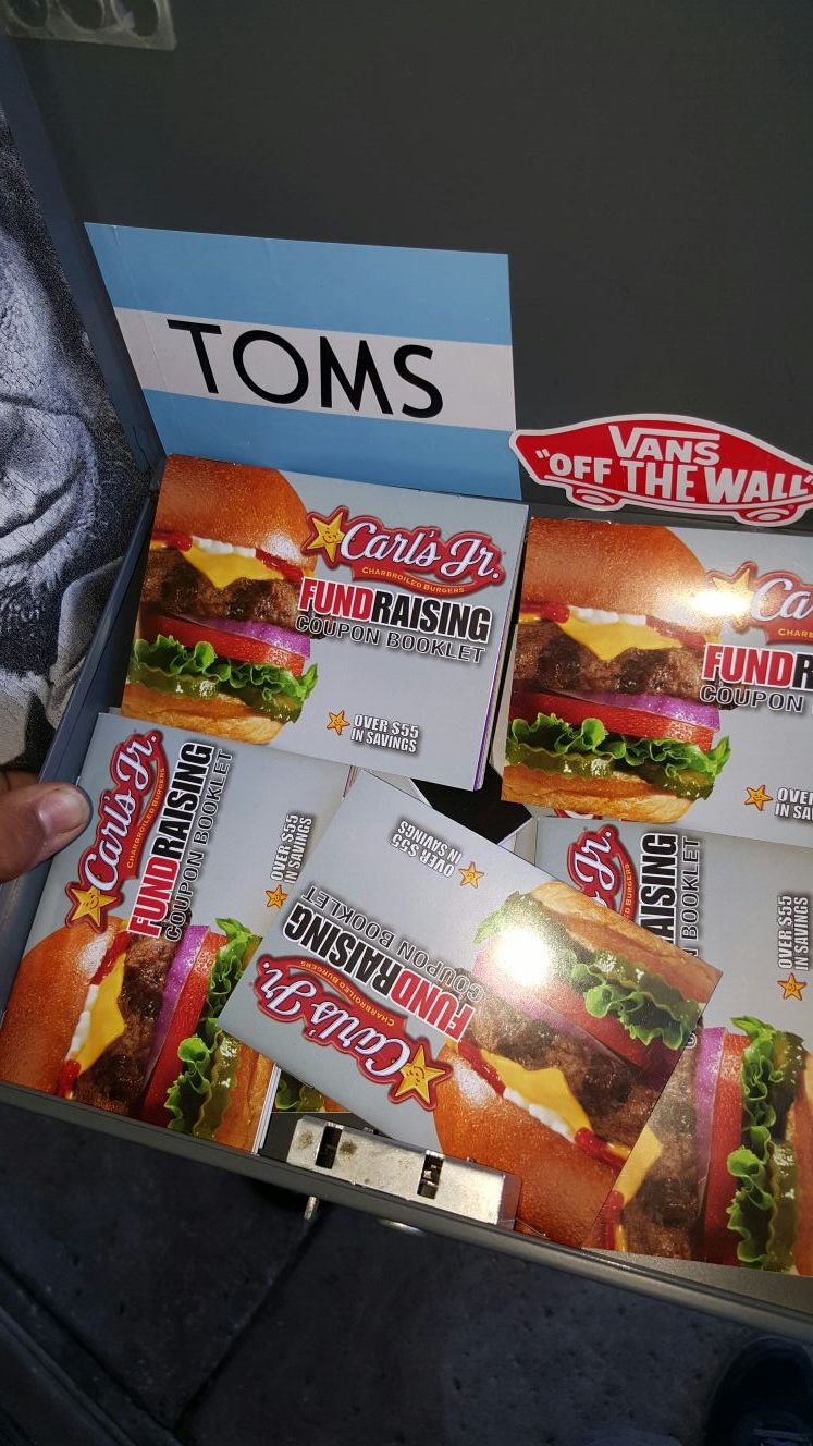 Carls Jr coupon booklets,for sons field trips