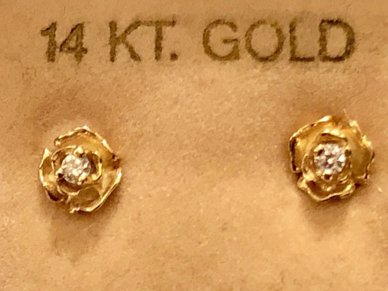 14k Yellow Gold Rose diamond stud earrings