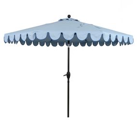 9' Blue Scallop with Navy Trim Premium Crank Lift and 3 Position Tilt Patio Umbrella.