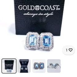 Gold Coast Platinum Plated Blue Topaz Earrings 