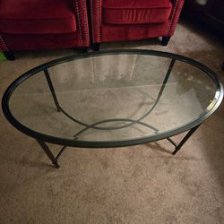 Charlton Home Sherrodsville Oval Glass Coffee Table – Black Iron Frame
