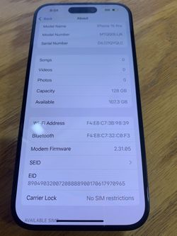 Unlocked iPhone 15 Pro 128gb Blue 