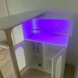 Modern Coffee Bar / Cocktail Bar Cabinet (Vintage Style) w/ LED Lights – Like New