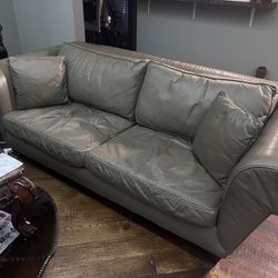 Mid-Century Vintage Marzipan Tan Color 100% Leather Sofa Classic Design