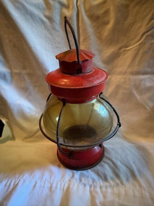 Vintage Lantern With Original Glass With Bubbles.