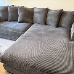 Gray Corduroy Sectional Couch/Sofa