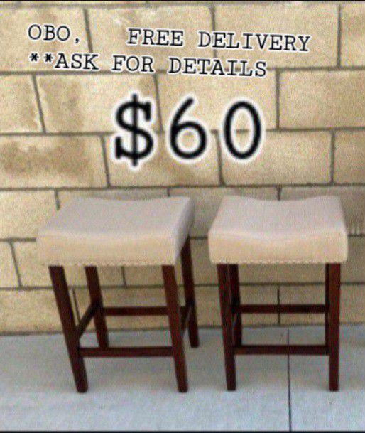 Saddle Bar Stools 24'', With Gray Or Beige Cushion
, ***FREE DELIVERY
