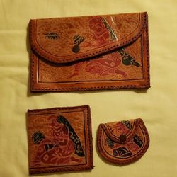 NEW Genuine Leather Purse Wallet Set 