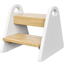 Toddler Step Stool, Wooden Step Stools for Kids, Solid Wood Two Step Stools Toddler with Handles, Rounded Corners Child Stepping Stool for Bathroom Si