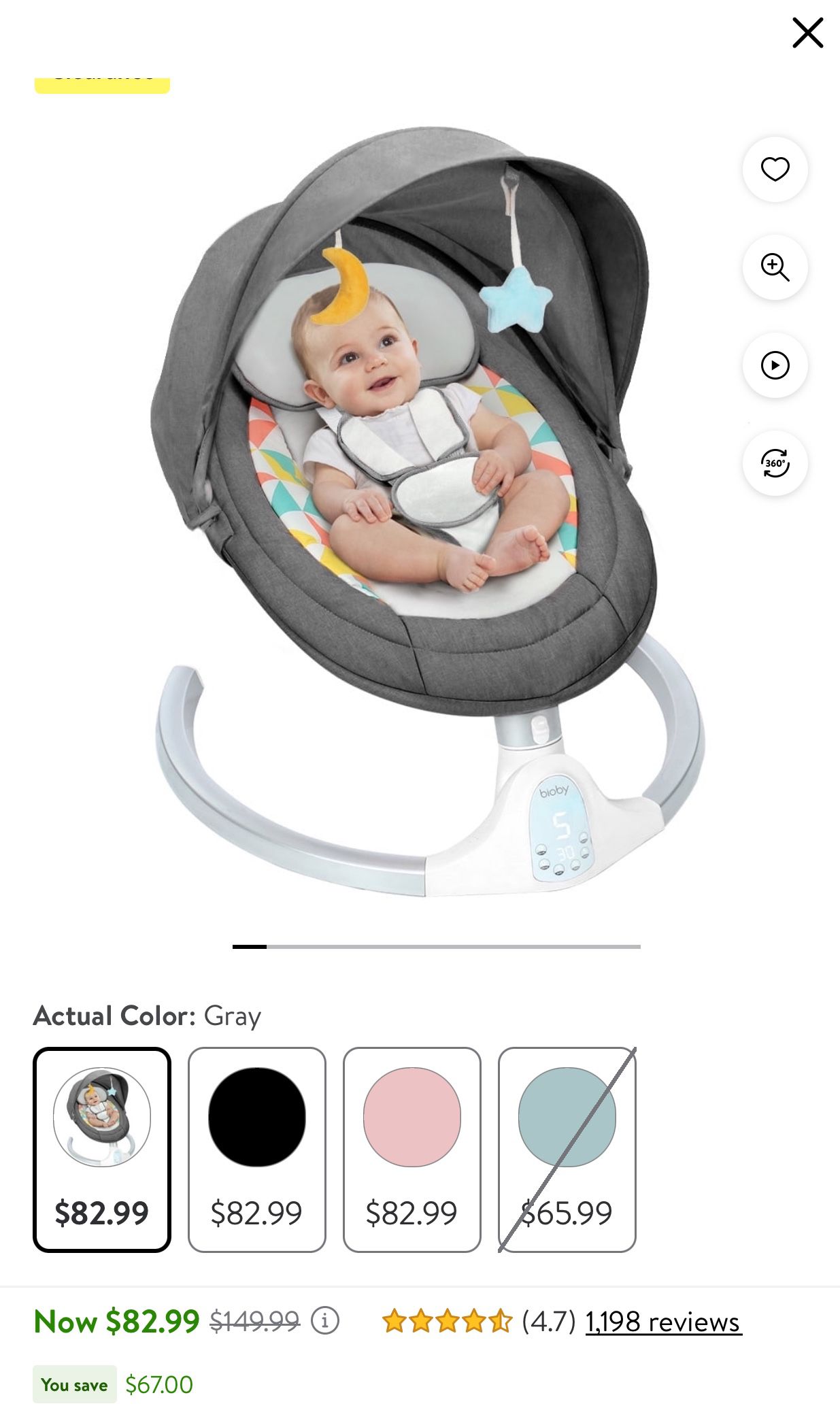Baby Swing for Infants, Electric Bluetooth Baby Rocker, 5 Sway Speeds, Touch Screen Remote Control, Gray