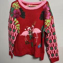 Pink Flamingo Ugly Christmas Sweater Size XL