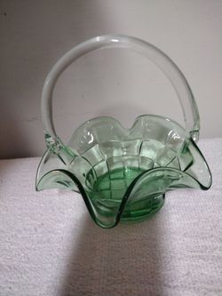 Antique green glass basket-- collectable