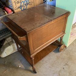 Antique Bar Cart with Glasses
