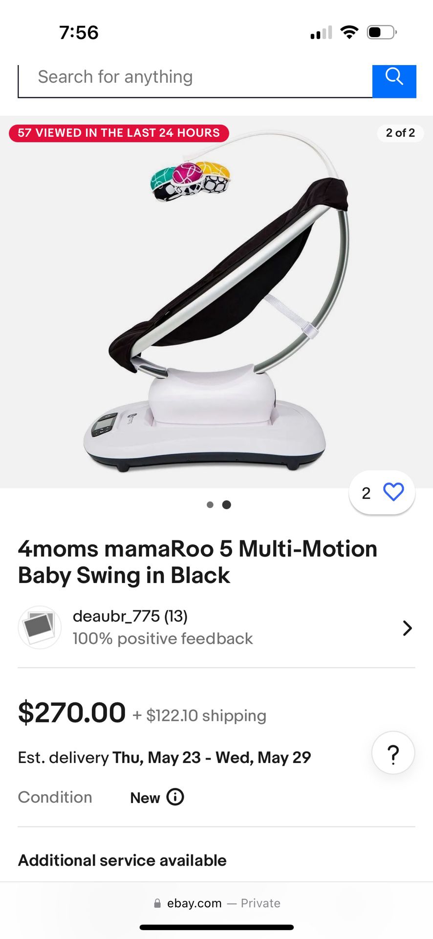 4moms mamaRoo 5 Multi-Motion Baby Swing in Black