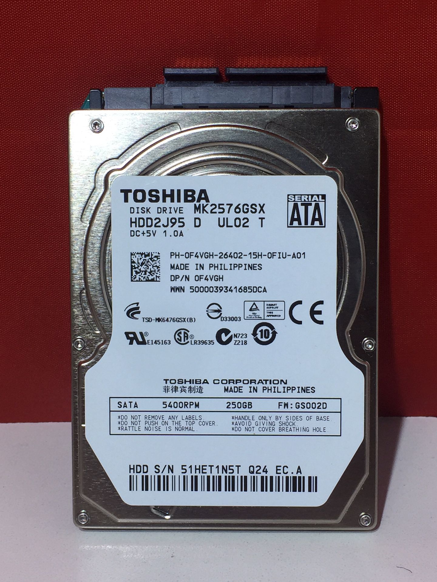 TOSHIBA CORPORATION 5400RPM 250GB SATA MK2576GSX Laptop Hard Drive