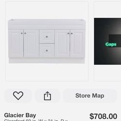 Glacier Bay Glensford 60 in. W x 21 in. D x 34 in. H Bath Vanity Cabinet without Top in White