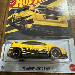New Hot Wheels 2016 Honda Civic Type R Yellow  Die Cast 1/64 By Mattel 