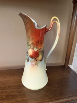 Antique German Hand-Painted Porcelain Fruit Pitcher