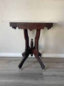 Antique Marble Top Parlor Table on Original Casters