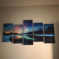 Title: 5-Panel Northern Lights Canvas Wall Art
