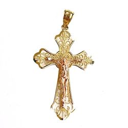 Elegant design cross with Jesus religious pendant 14K REAL YELLOW & ROSE GOLD.