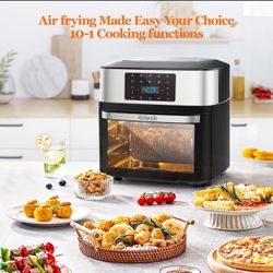 Air Fryer Oven Large 20 QT, 10-in-1 Toaster Oven Air Fryer Combo with Window for Family, Airfryer Oven with Rotisserie, 3 Dehydrating Racks