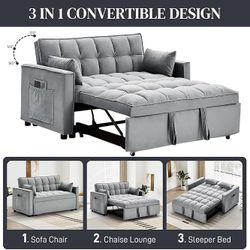 3 in 1 Convertible Sleeper Sofa Bed Velvet Pull out Futon Sofa