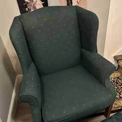 Green wingback Chair With Ottoman