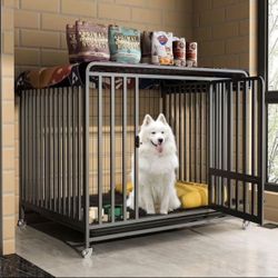 48Inch Heavy Duty Dog Crate Cage Kennel with Wheels, High Anxiety Indestructible Dog Crate, Sturdy L