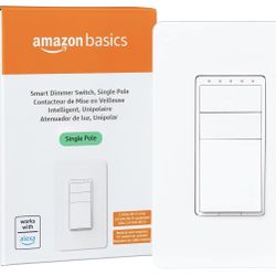 Amazon Basics Single Pole Smart Dimmer Switch, Neutral Wire Required, 2.4 Ghz WiFi, Works with Alexa