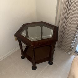 Hexagonal End Table with Glass Top