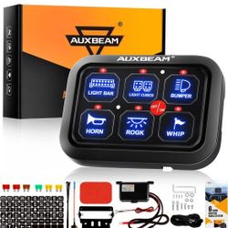 Auxbeam 6 Gang Switch Panel BC60, Universal Circuit Control Relay System Box with Automatic Dimmable On-Off LED Switch Pod Touch Switch Box for Car Pi