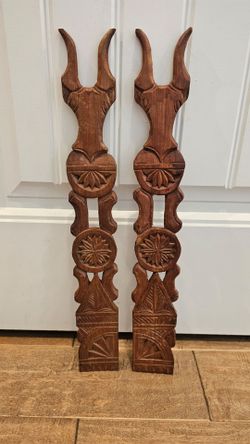 Vintage Madagascar Hand-Carved Wooden Aloalo Totems - 19" Matching Pair