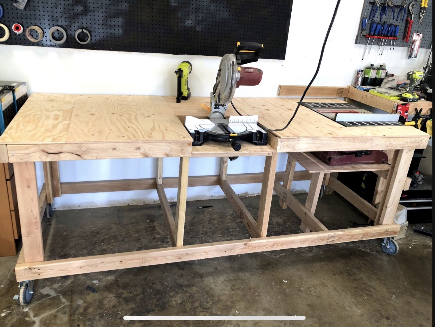 Work Bench with Slots for Table and Miter Saws