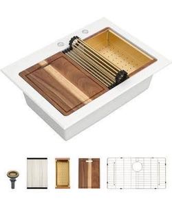 New 30 Inch White Drop In Granite Composite Kitchen Sink 30"x22"x9”