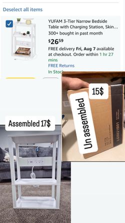 3-Tier Narrow Bedside Table with Charging Station, Skinny Nightstand Thin Side Table for Small Spaces, Slim End Table with USB and Outlets, Easy Assem