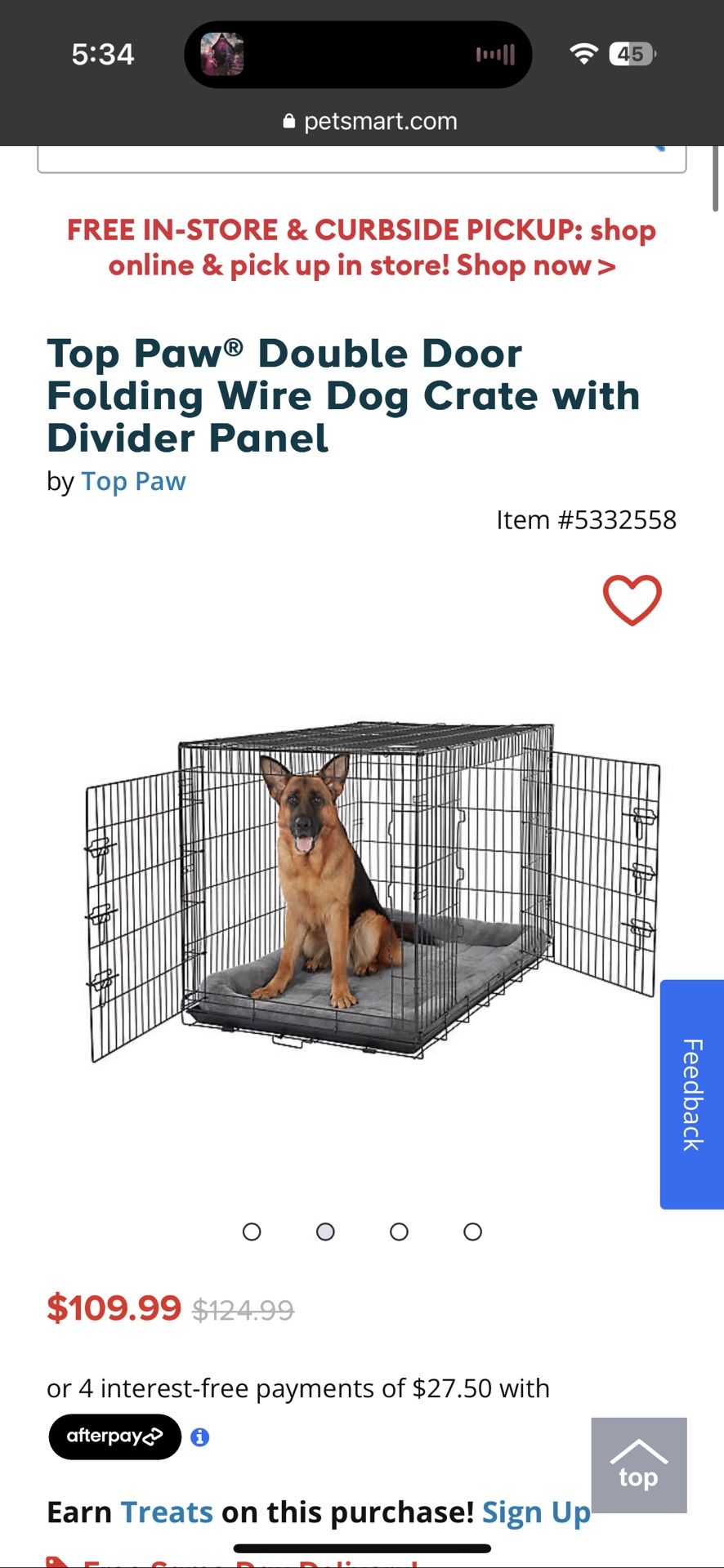 48” Double door Top paw dog Crate