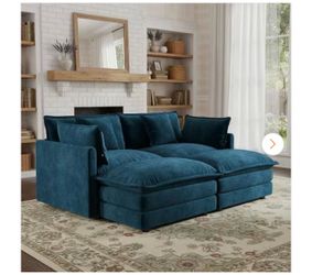 Heat 76.7 in. Track Arm Modern Chenille 4-Piece Sectional Sofa with 2 Movable Ottomans, in Midnight Teal