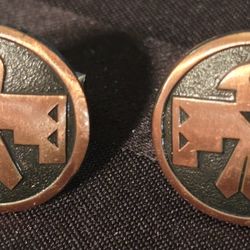 Vtg. Southwestern  Copper Looking Cuff Link Set Thunderbird Cufflinks Patent #(contact info removed)