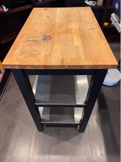 VADHOLMA Kitchen island, black/oak,