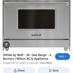 Wolf 36” Gas Range (GR366) Brand New