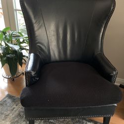 Black Faux Leather Wing Chair