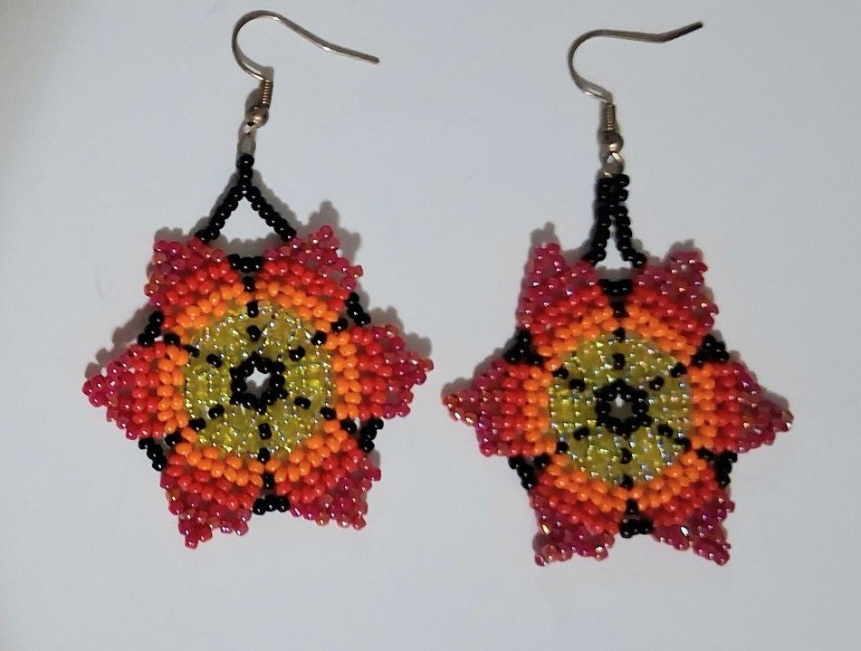 Beaded Houichol Flower Earrings