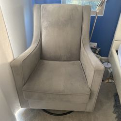 Grey Velour Swivel Rocking/Nursing Chair Excellent Condition