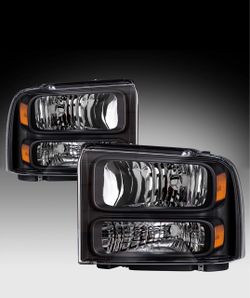 New Black Headlights for Ford F250 F350 F450 F550 fits 2005 through 2007