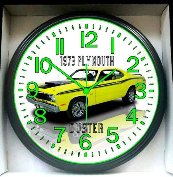 Wall Clock 1973 Plymouth Duster Garage Shop Glow In The Dark Wall Clock New!