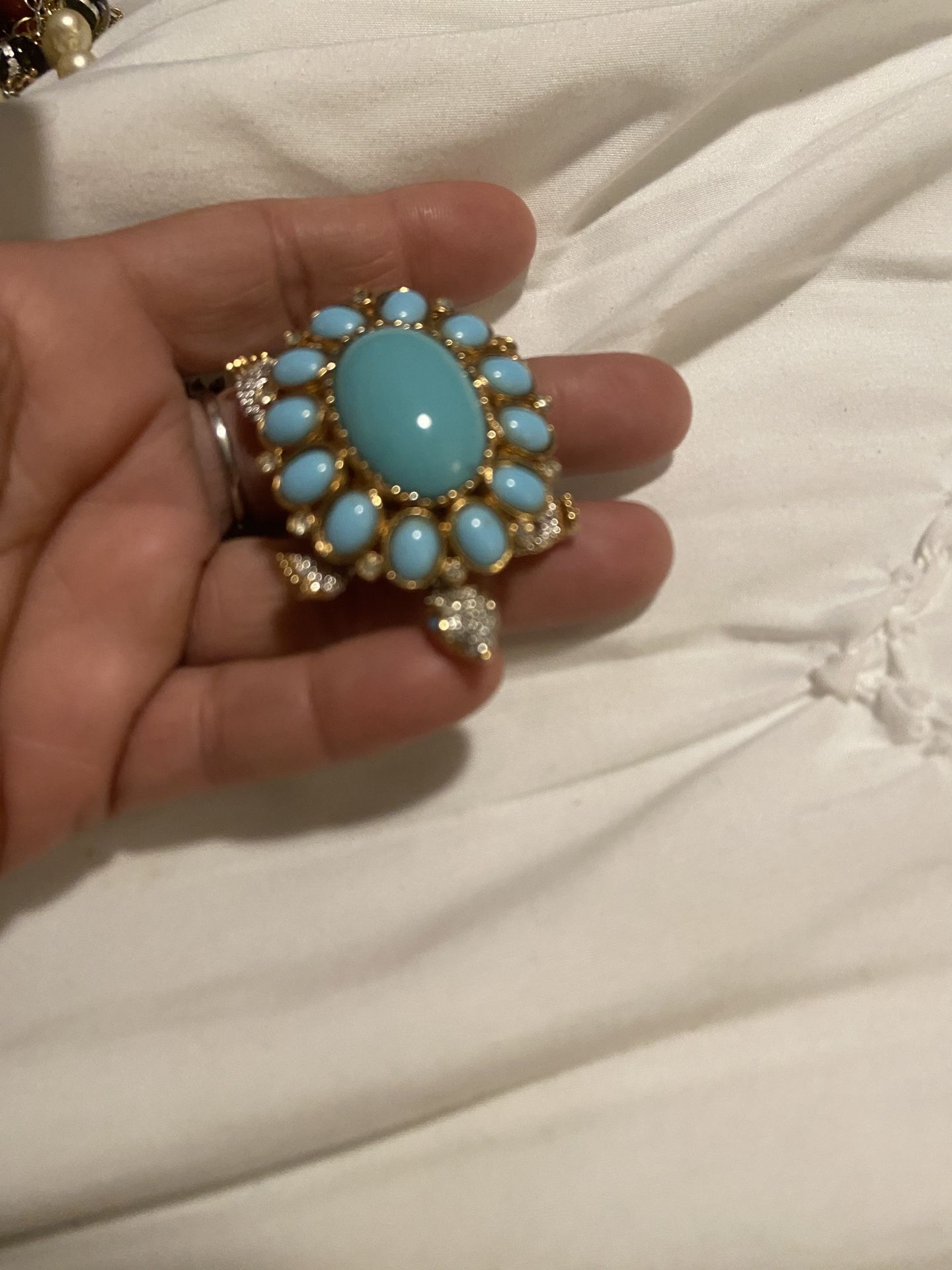 Kenneth Jay Lane KJL Turtle Brooch / Pendant Wacth. With Faux Turquoise